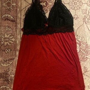 Elegant Black and Red Lace Chemise